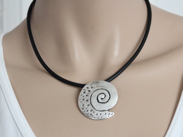 Lederkette Amulett Spirale Kelthic Design Anhänger Silber Magnetverschluß