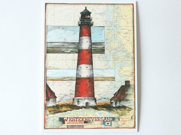 Postkarte Leuchtturm Westerhever Sand Künstler Maler Ole West Grußkarte