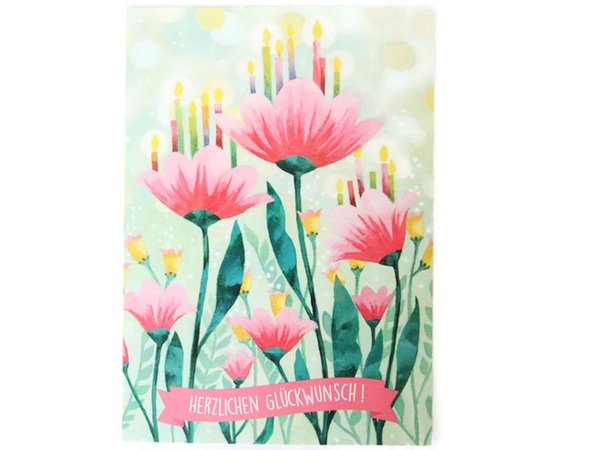 Postkarte Künstlerkarte Kerzen Blumen Geburtstagskarte Grußkarte