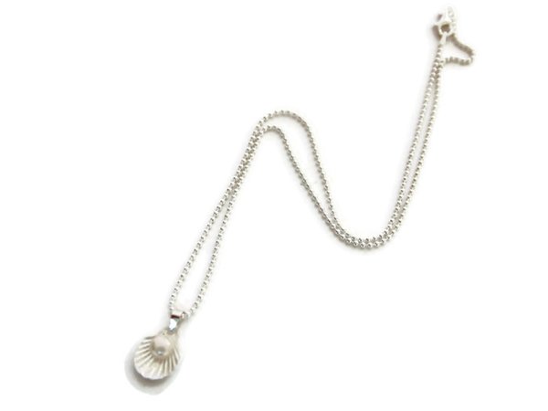 Silberkette Jacobsmuschel mit Perle Anhänger an feiner Kugelkette