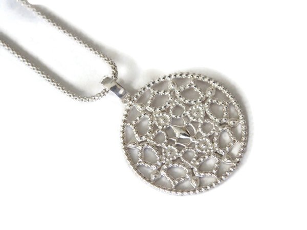 Silber Kette  Mandala Anhänger lange Halskette Königskette