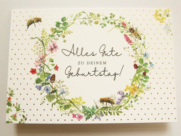 Geburtstagskarte Bienen Blumenkranz NaturliebeKlappkarte Wildblumen