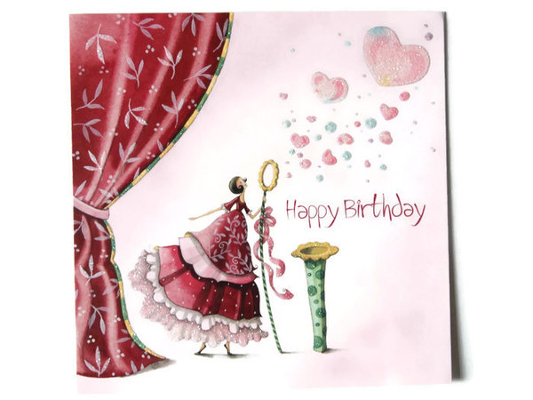 Postkarte Geburtstagskarte Frau mit Herzen aus Seifenblasen