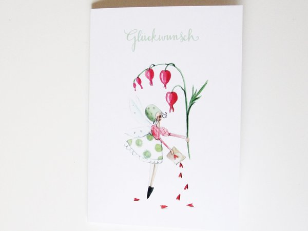 Geburtstagskarte Glückwunsch Tränendes Herz Blumenelfe Doppelkarte