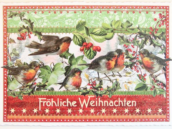 Nostalgie Postkarte Weihnachtskarte Rotkehlchen