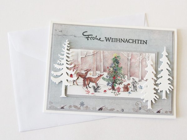 Weihnachtskarte Klappkarte  Waldtiere Reh Fuchs Geschenke Handarbeit