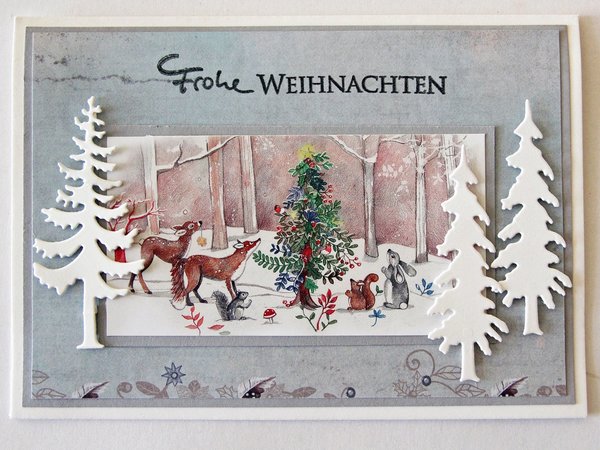 Weihnachtskarte Klappkarte  Waldtiere Reh Fuchs Geschenke Handarbeit