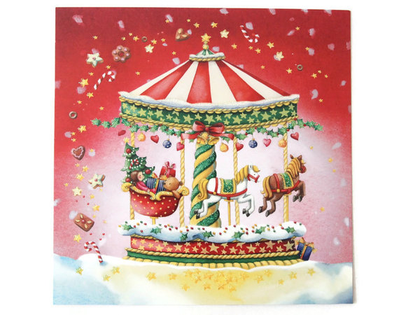 Postkarte  Weihnachtskarte Weihnachts Karussell Lebkuchen Sterne