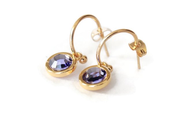 Edelstahl Ohrringe Gold Color mit Kristallen Tanzanite Purple