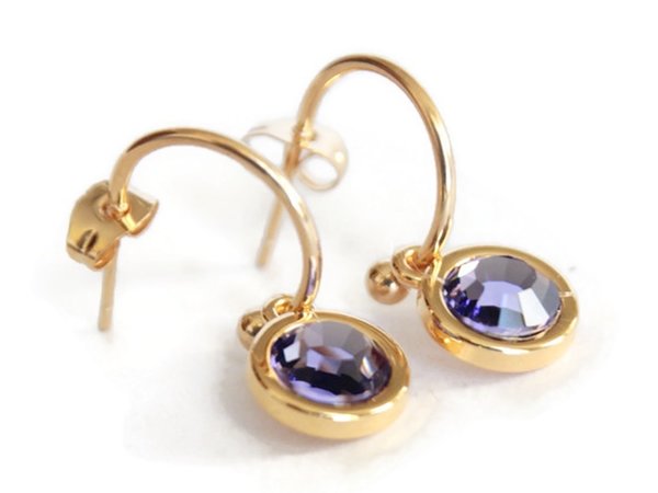 Edelstahl Ohrringe Gold Color mit Kristallen Tanzanite Purple