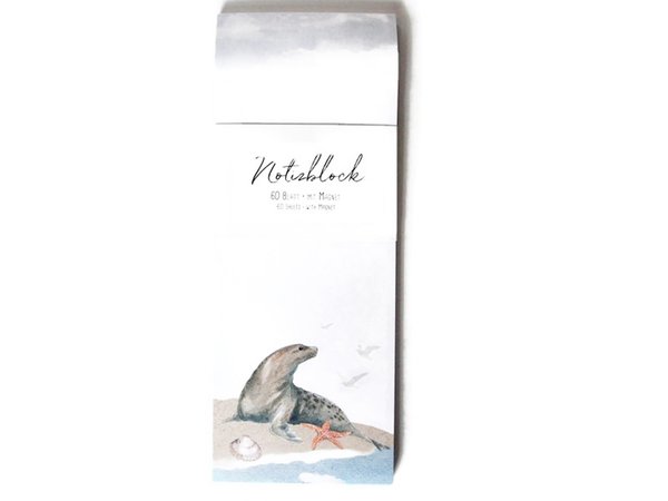 Notizblock Seehund Muschel Möwe Einkaufsliste mit Magnet 60 Seiten