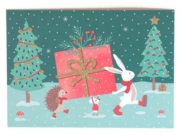 Postkarte Weihnachtskarte Hase Igel Maus Geschenk
