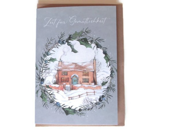 Weihnachtskarte Haus Landhaus Schnee Naturliebe Naturliebe