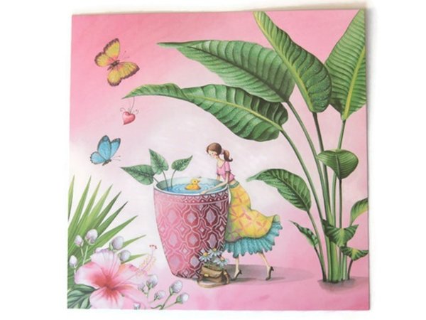 Postkarte Geburtstagskarte Frau mit Pflanze
