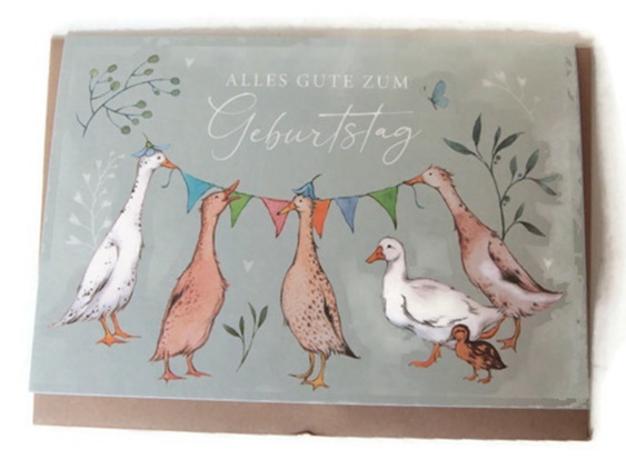 Geburtstagskarte Laufenten Ente Fähnchen Naturliebe Klappkarte
