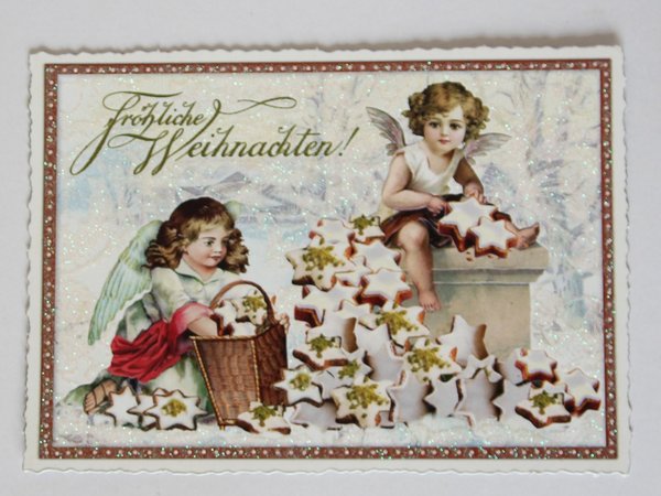Nostalgie Postkarte Weihnachtskarte Engel Zimtsterne