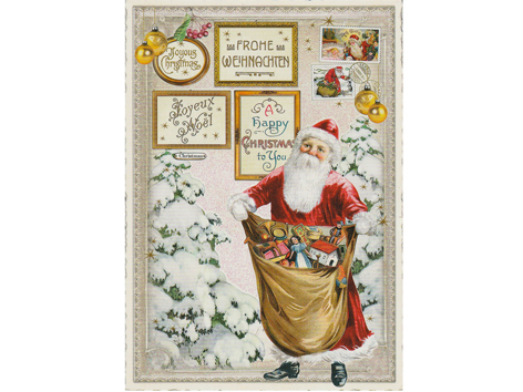 Nostalgie Postkarte Weihnachtskarte Weihnachtsmann Geschenke