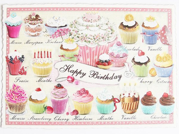 Nostalgie Postkarte Geburtstagskarte Muffin Happy Birthday